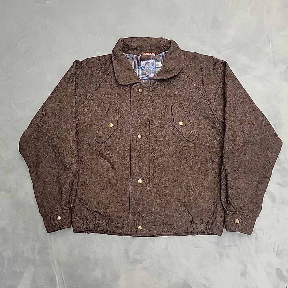 Vintage Pendleton Wool Jacket Mens Medium Brown Bomber Made in USA Country READ